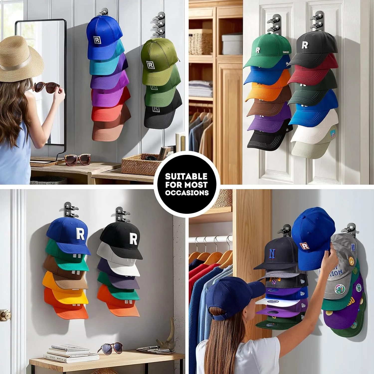 Hat Hook Wall Organizer 2 Pack, Holds 20 Hats - detail view 6