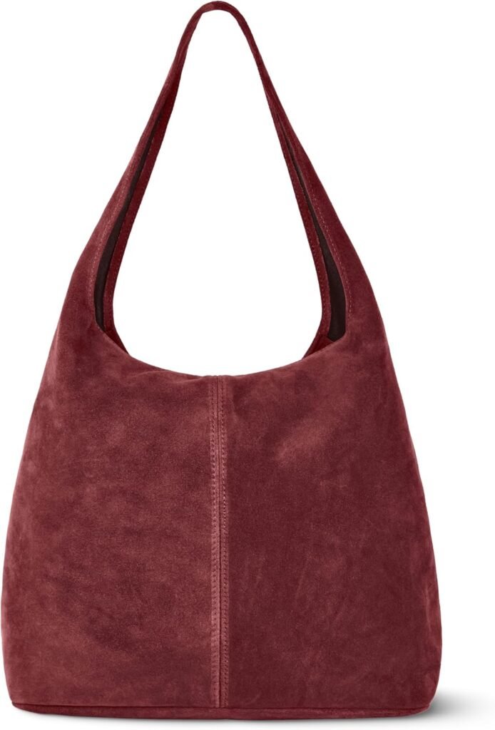 Italian Genuine Suede Hobo Handbag for Women, Large Slouchy, Burgundy