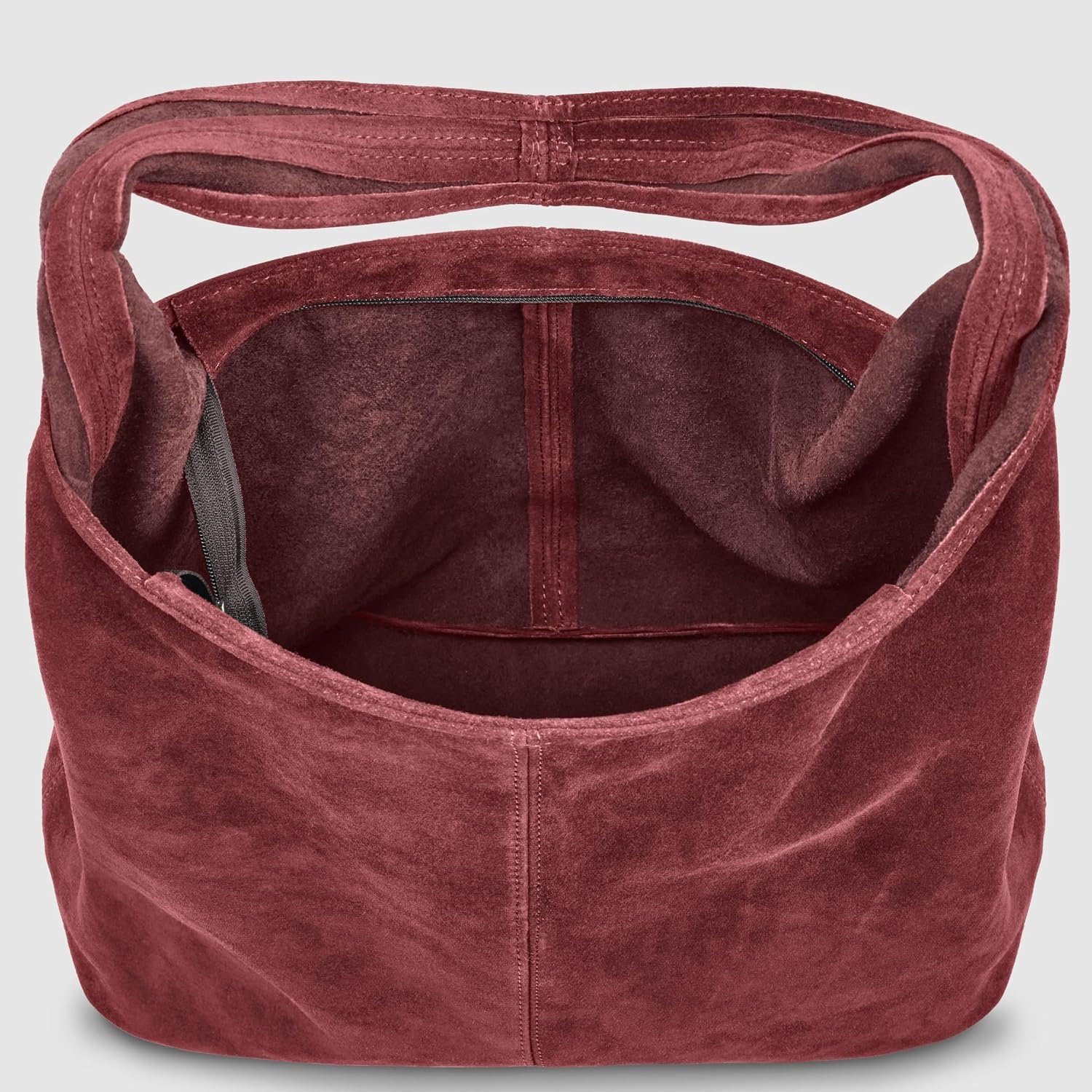 Italian Genuine Suede Hobo Bag, Large Burgundy - detail view 3