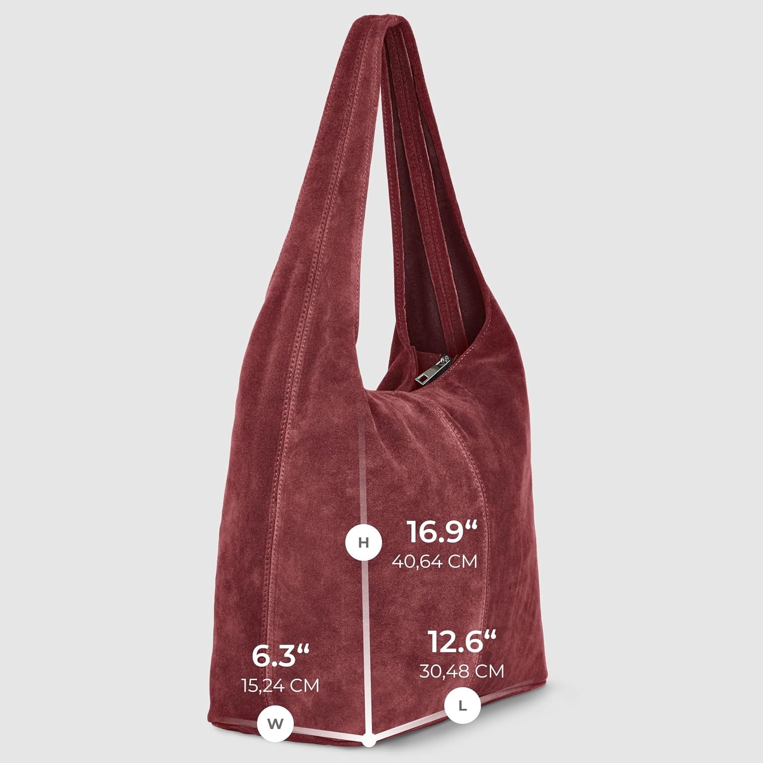 Italian Genuine Suede Hobo Bag, Large Burgundy - detail view 4