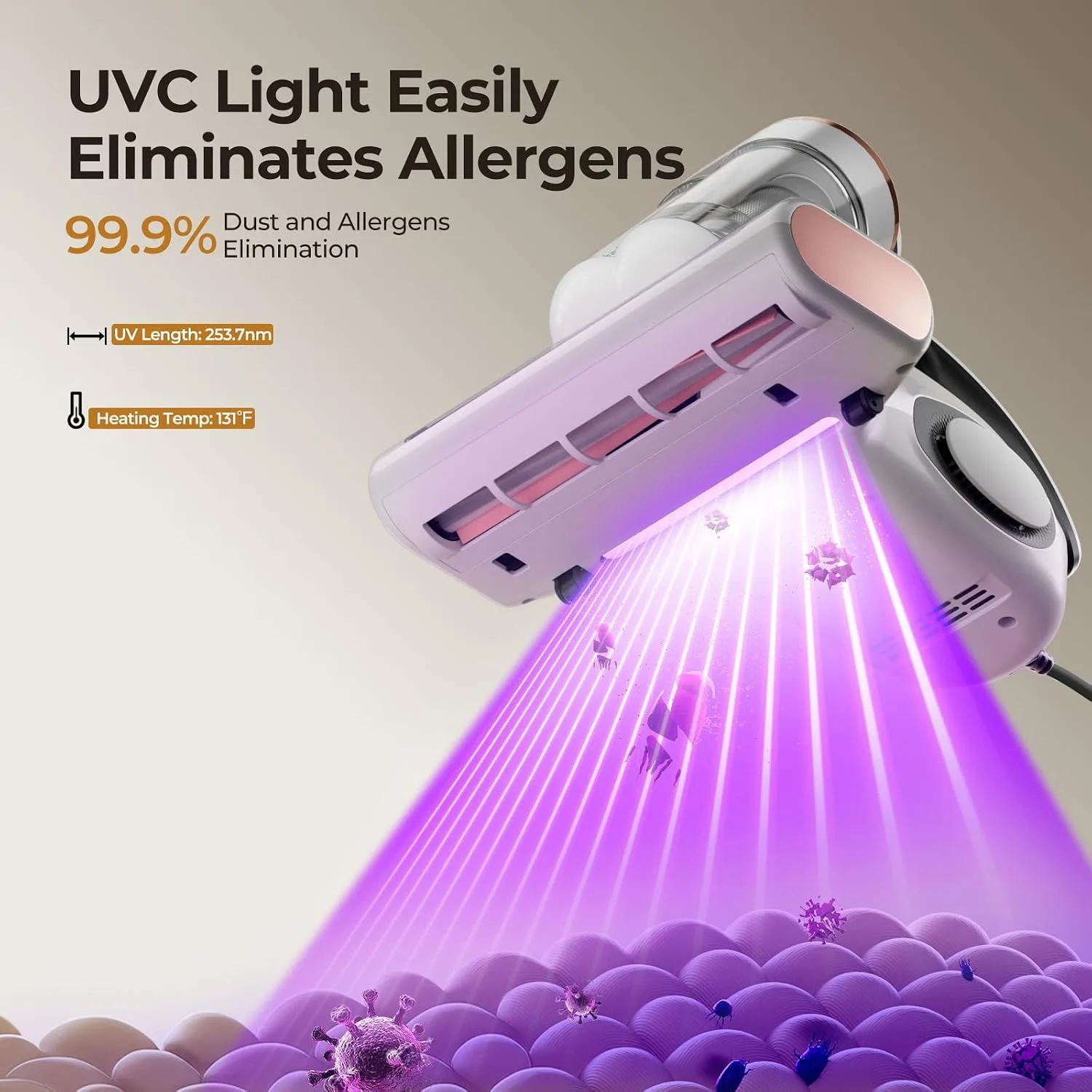 JIGOO J300 Bed Vacuum with Dust Sensor and UV Heat - detail view 3