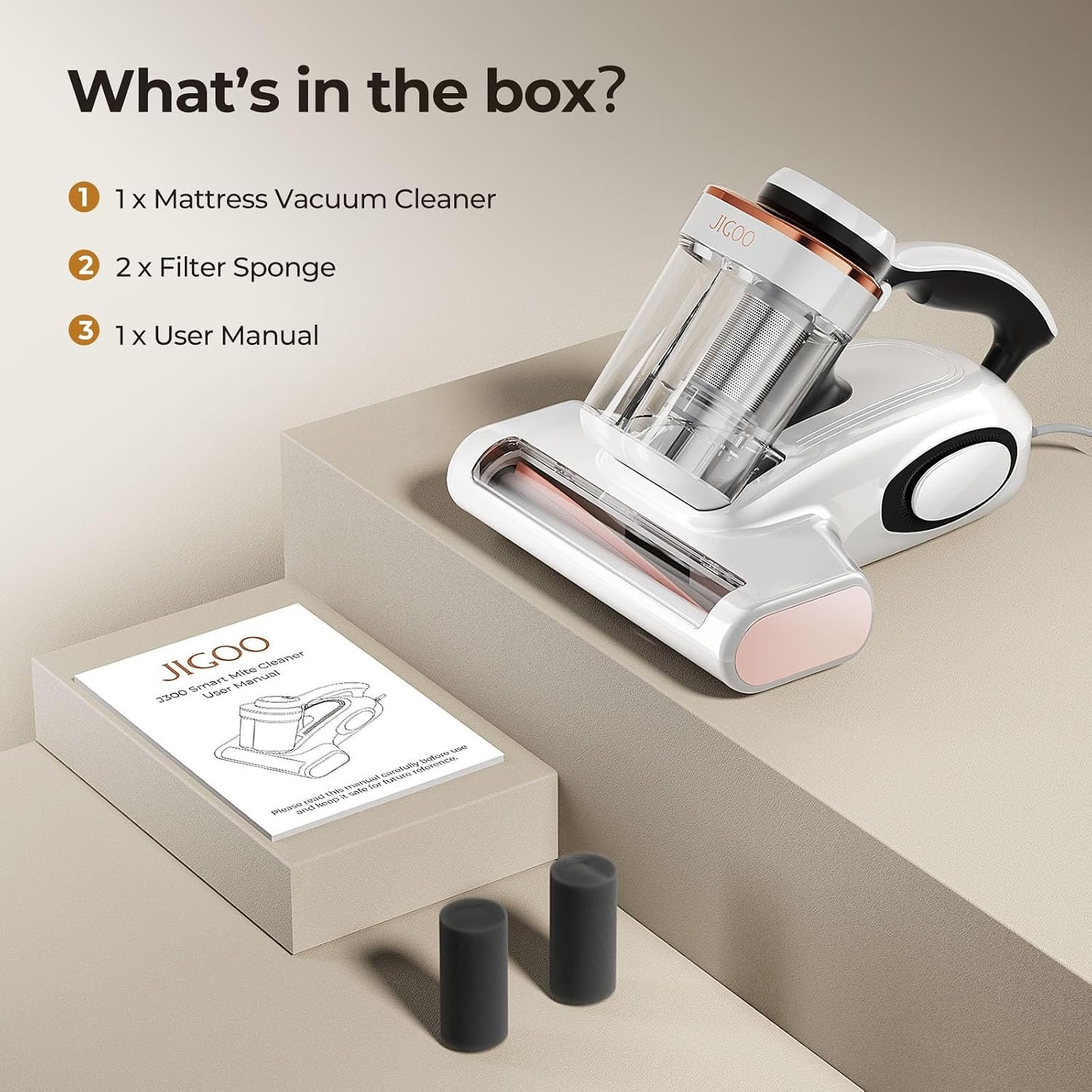 JIGOO J300 Bed Vacuum with Dust Sensor and UV Heat - detail view 7