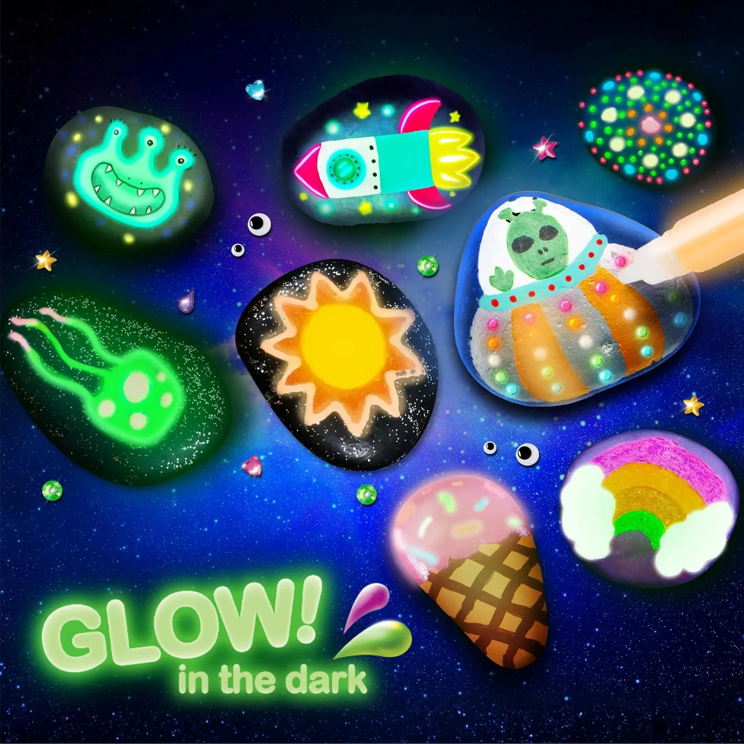 JOYIN Glow in the Dark Rock Painting Kit for Kids - detail view 1