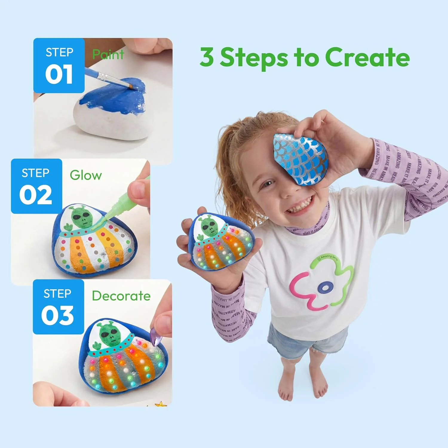 JOYIN Glow in the Dark Rock Painting Kit for Kids - detail view 2