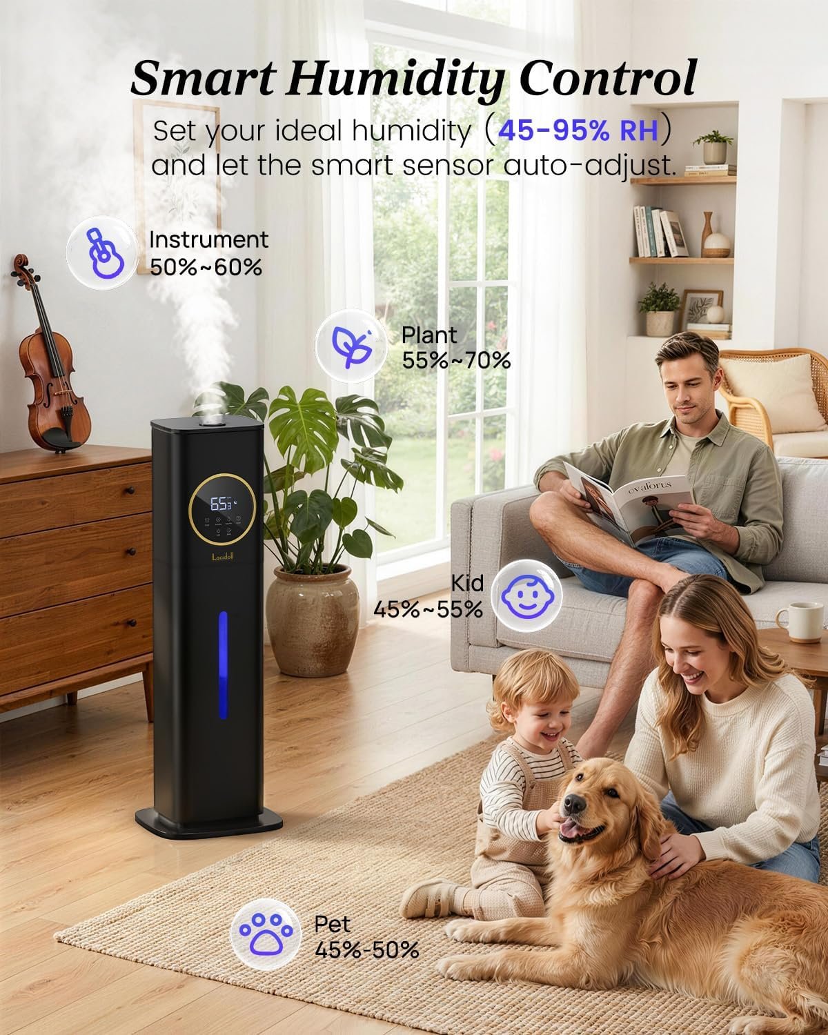 Lacidoll 8L Large Humidifier for Bedroom Large Room Home 800 sq ft, Black - detail view 3