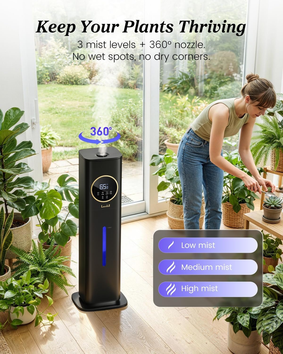 Lacidoll 8L Large Humidifier for Bedroom Large Room Home 800 sq ft, Black - detail view 4
