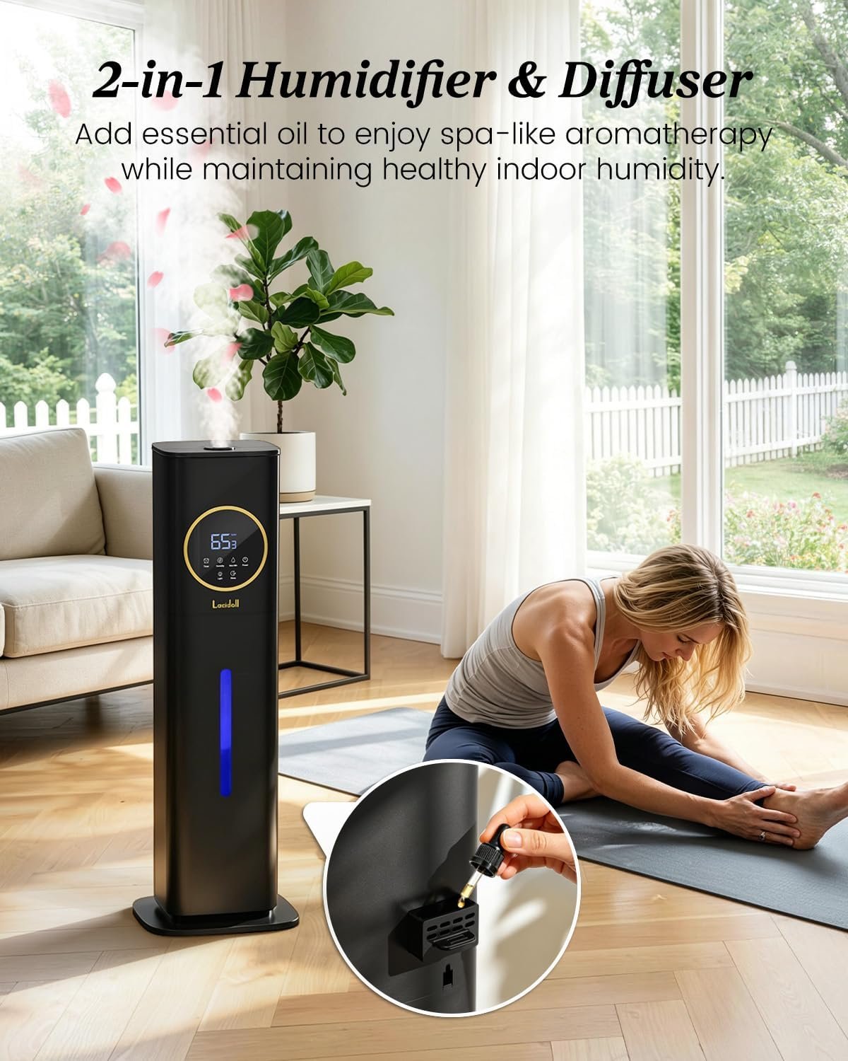 Lacidoll 8L Large Humidifier for Bedroom Large Room Home 800 sq ft, Black - detail view 6