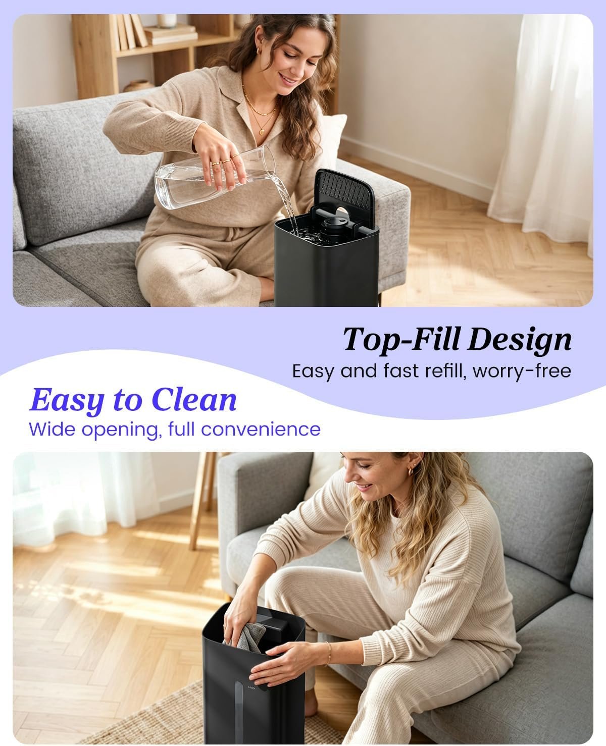 Lacidoll 8L Large Humidifier for Bedroom Large Room Home 800 sq ft, Black - detail view 7