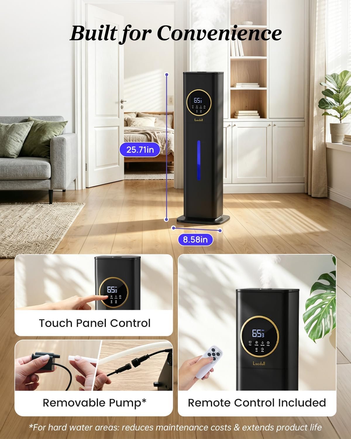 Lacidoll 8L Large Humidifier for Bedroom Large Room Home 800 sq ft, Black - detail view 8