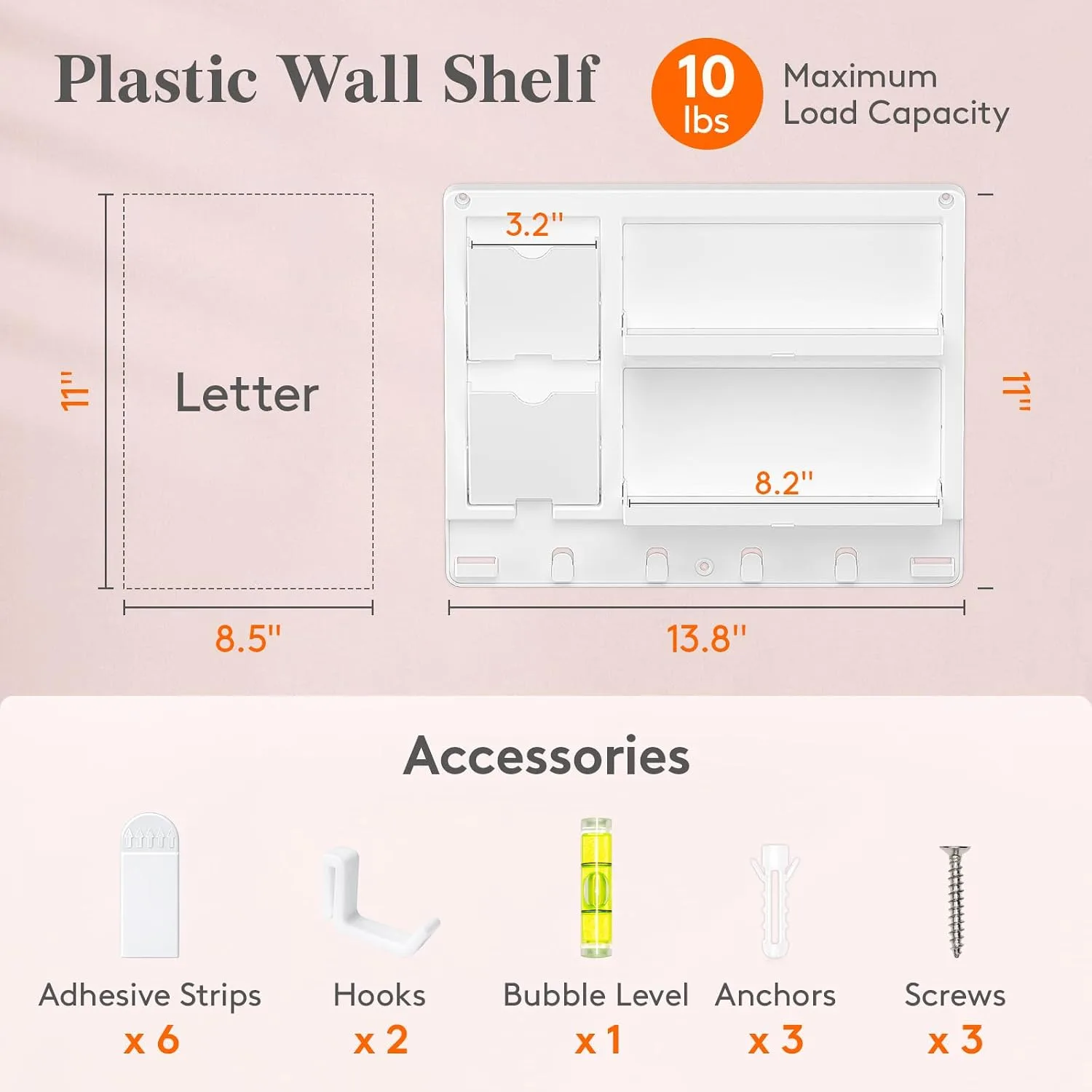 Lifewit Plastic Bedside Wall Shelf, Adhesive Floating Design - detail view 1