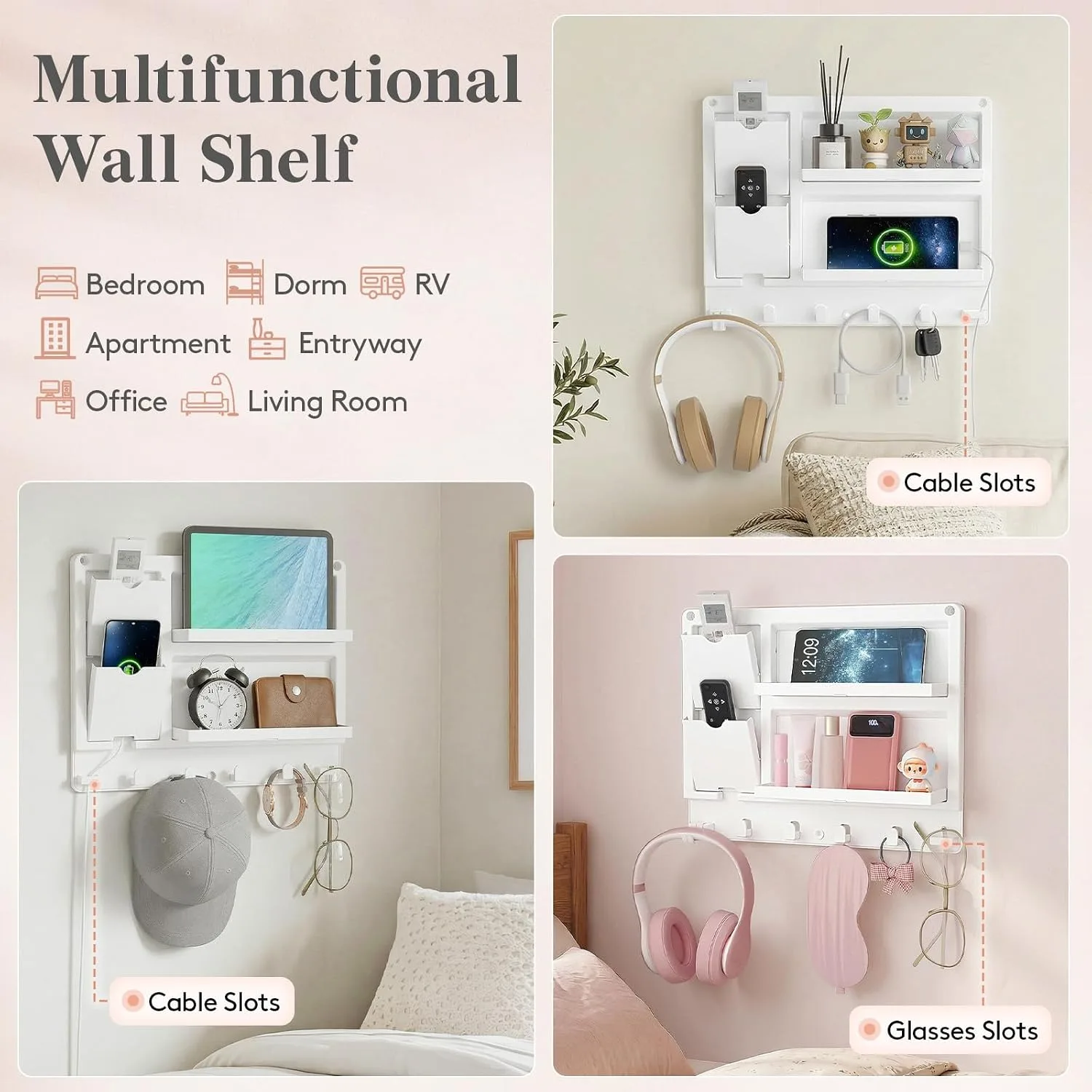 Lifewit Plastic Bedside Wall Shelf, Adhesive Floating Design - detail view 8