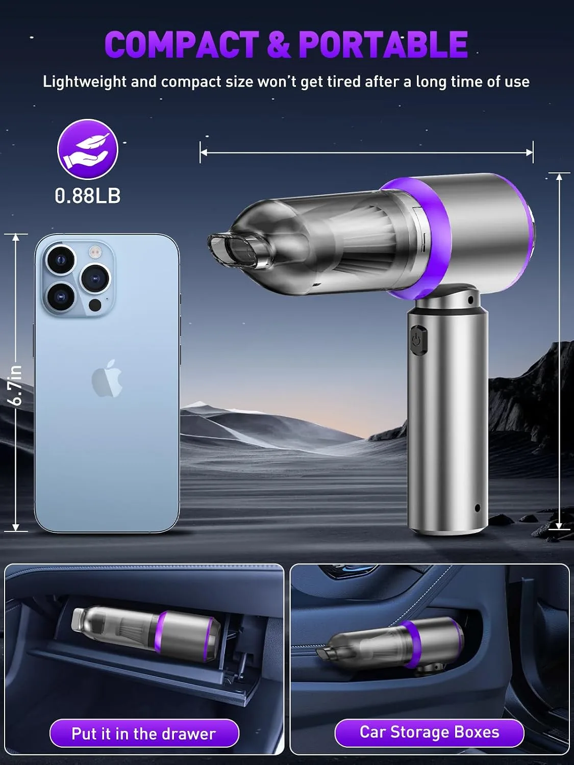 Mini Car Vacuum Cleaner 4-in-1 Cordless Handheld - detail view 6