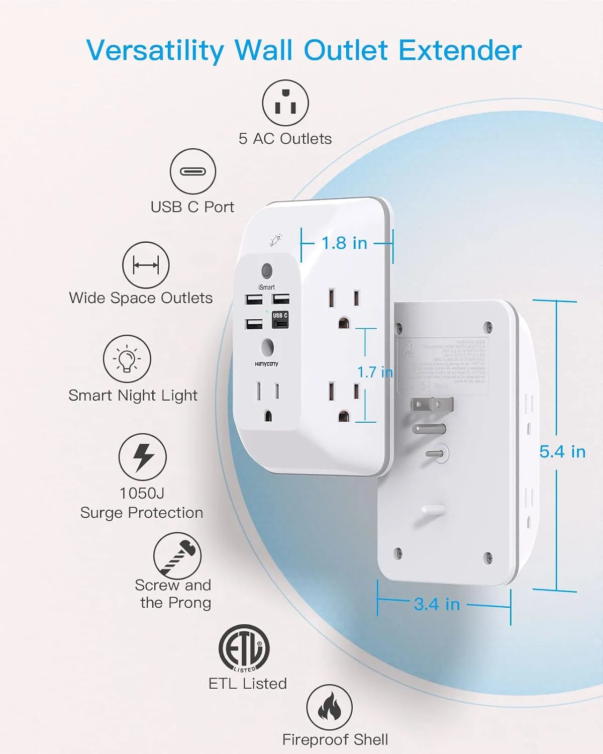 Outlet Extender with Night Light and Surge Protection - detail view 2