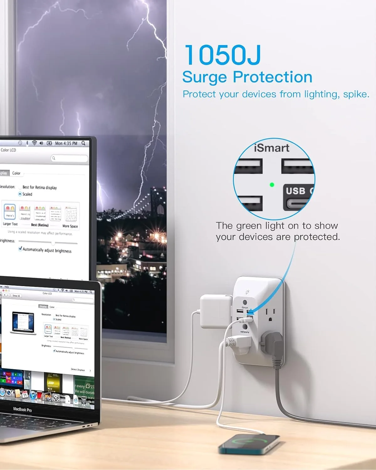 Outlet Extender with Night Light and Surge Protection - detail view 5