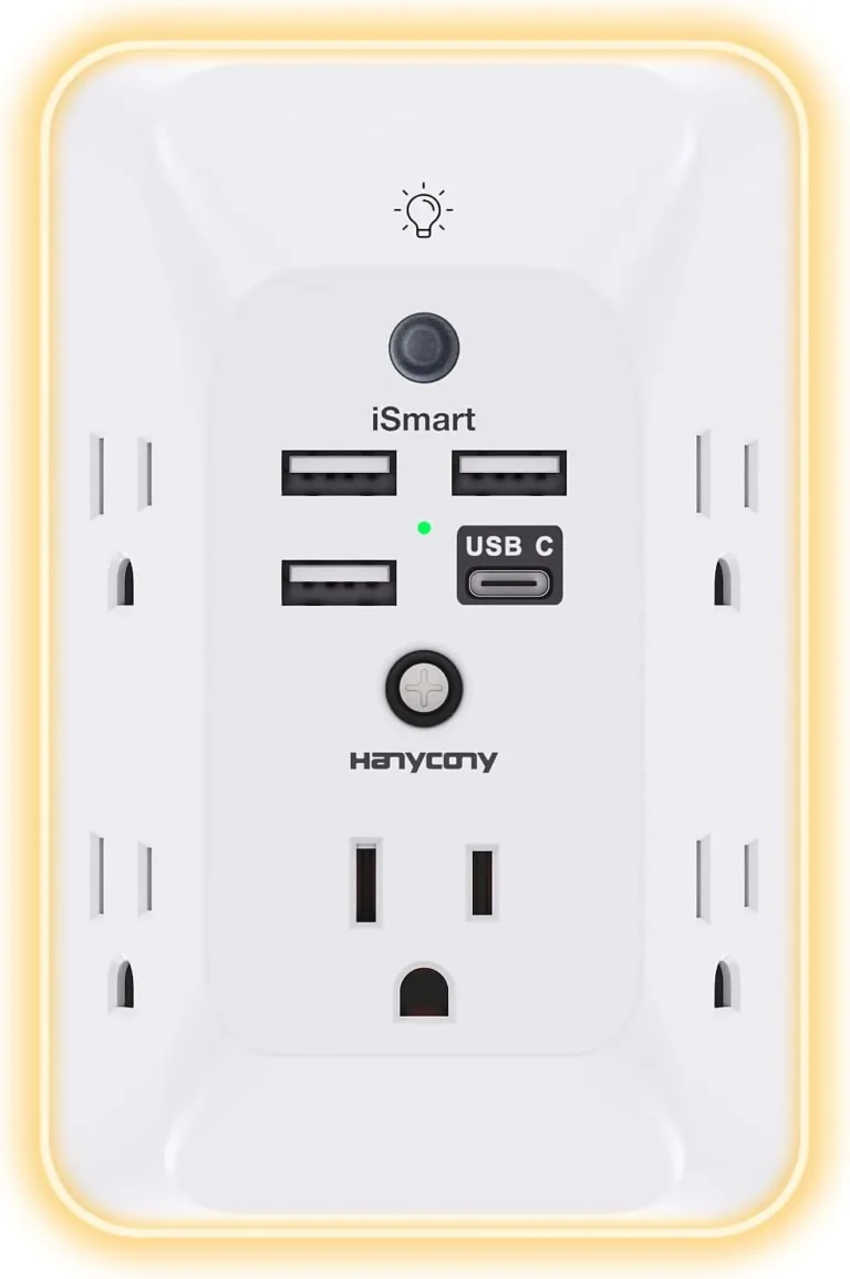 Outlet extender with night light, multi plug wall outlet, surge protector