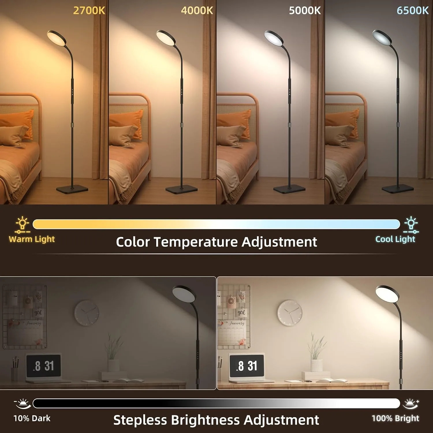 PACOVY Floor Lamp – Adjustable 120 LED Reading Light - detail view 2