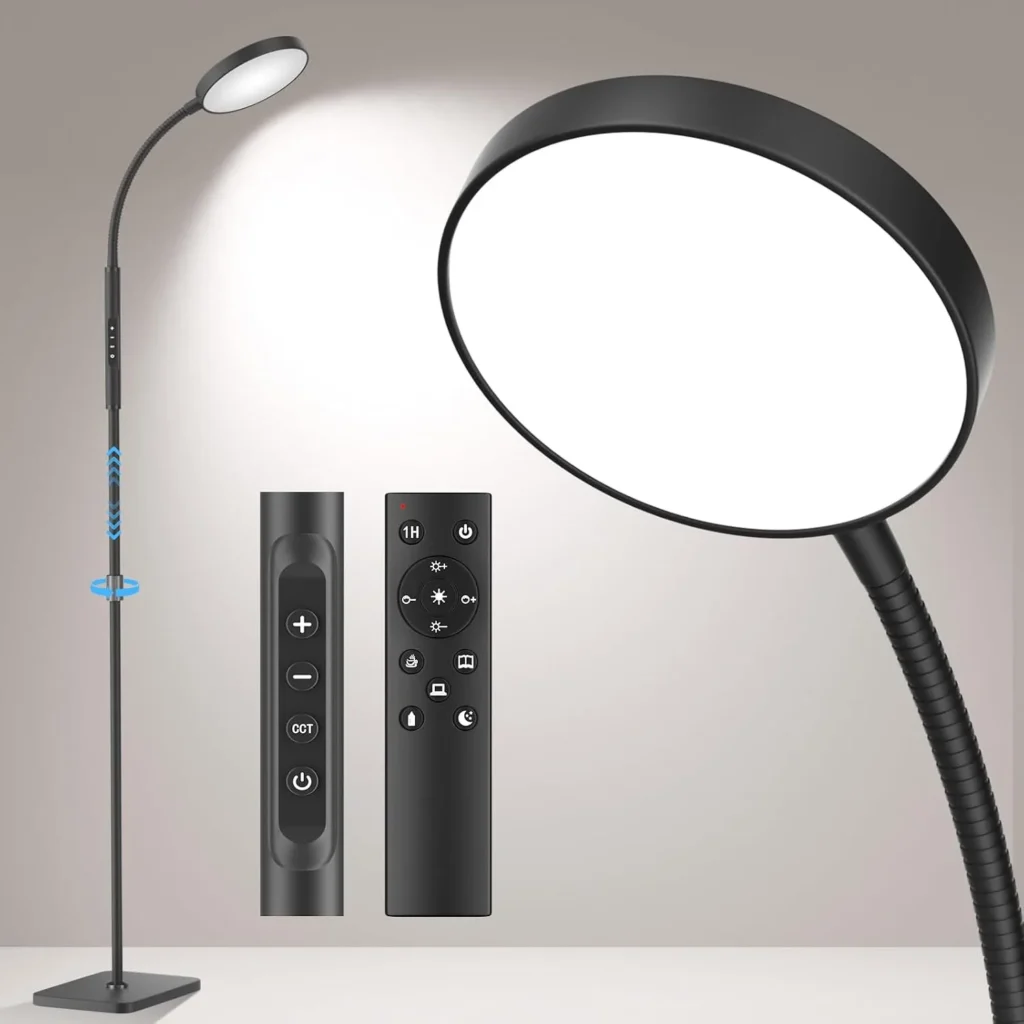 PACOVY black adjustable floor lamp with gooseneck