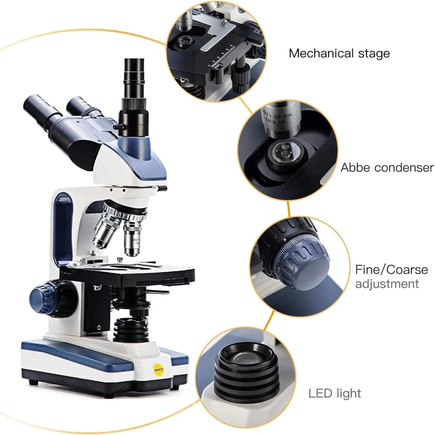 SWIFT SW350T Trinocular Microscope 40X-2500X with Camera - detail view 1