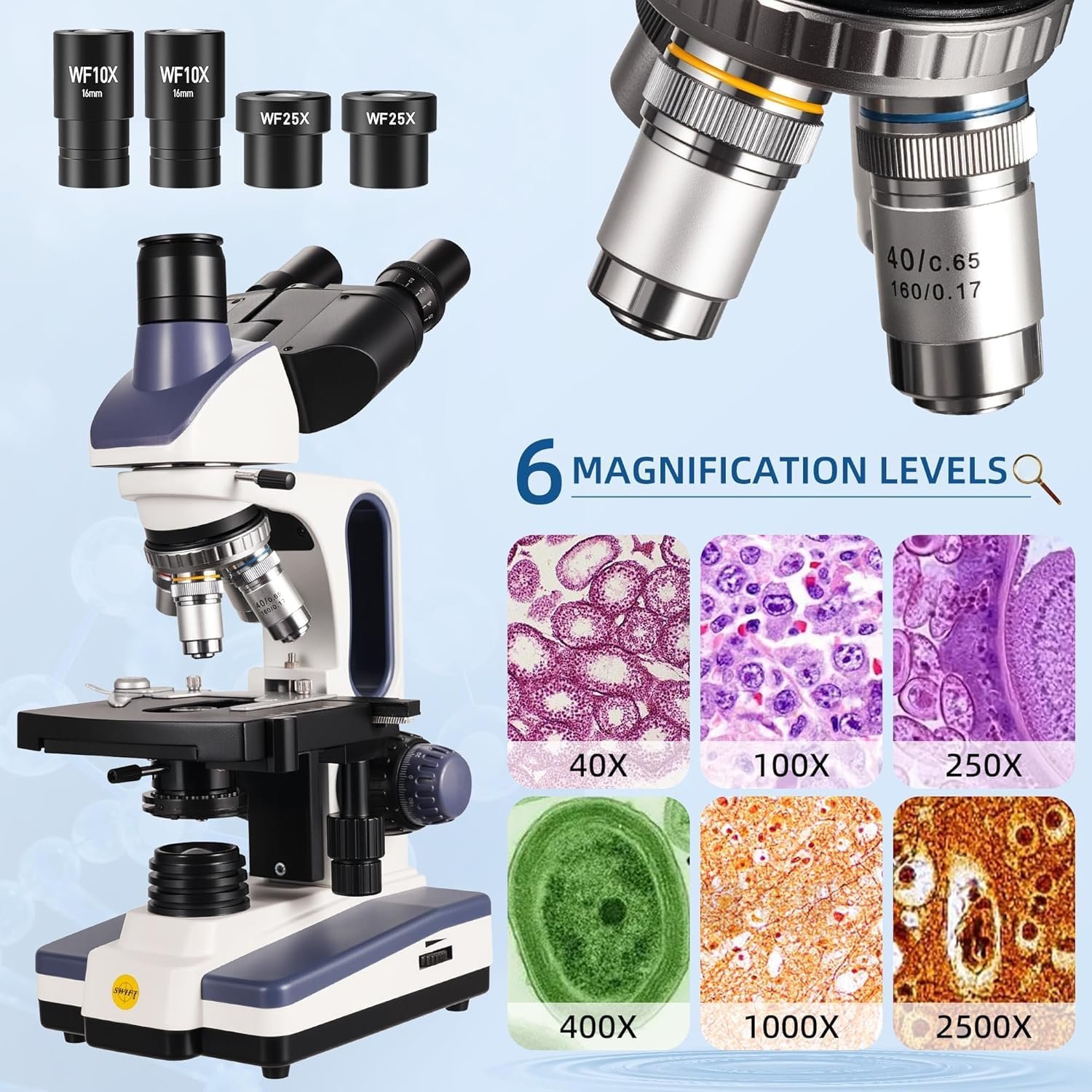 SWIFT SW350T Trinocular Microscope 40X-2500X with Camera - detail view 4
