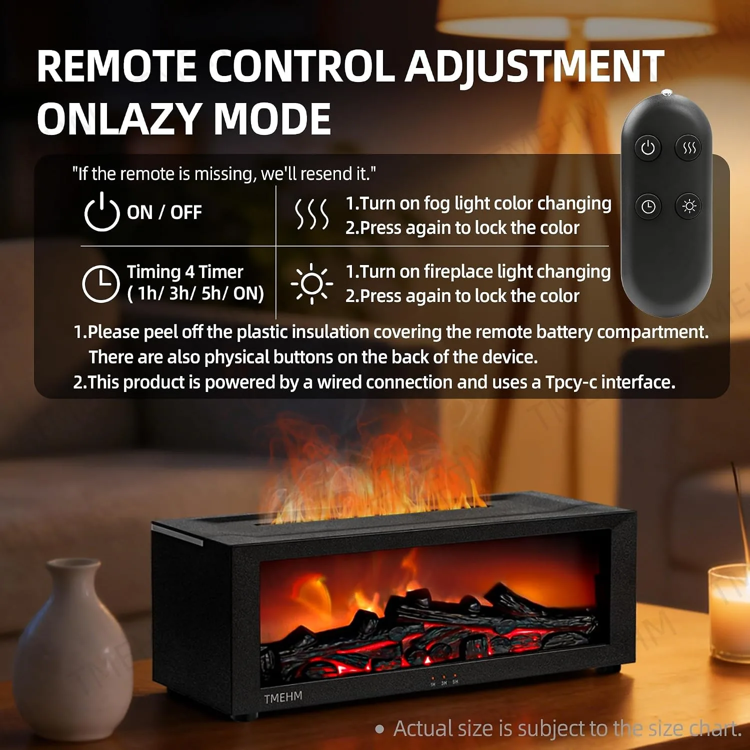 TMEHM Essential Oil Diffuser with Fireplace Flame Effect - detail view 5