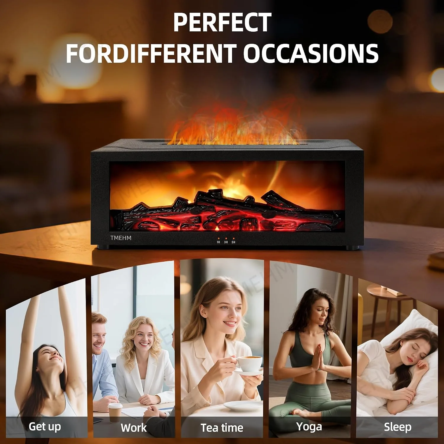 TMEHM Essential Oil Diffuser with Fireplace Flame Effect - detail view 6