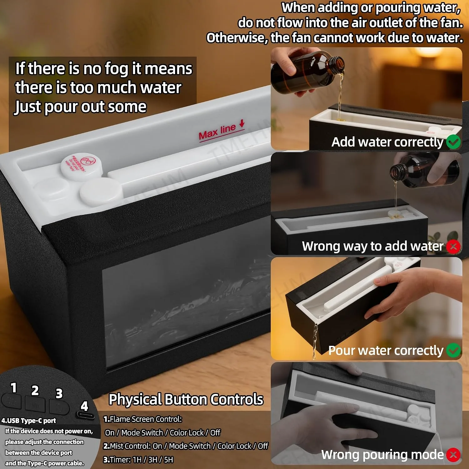 TMEHM Essential Oil Diffuser with Fireplace Flame Effect - detail view 7