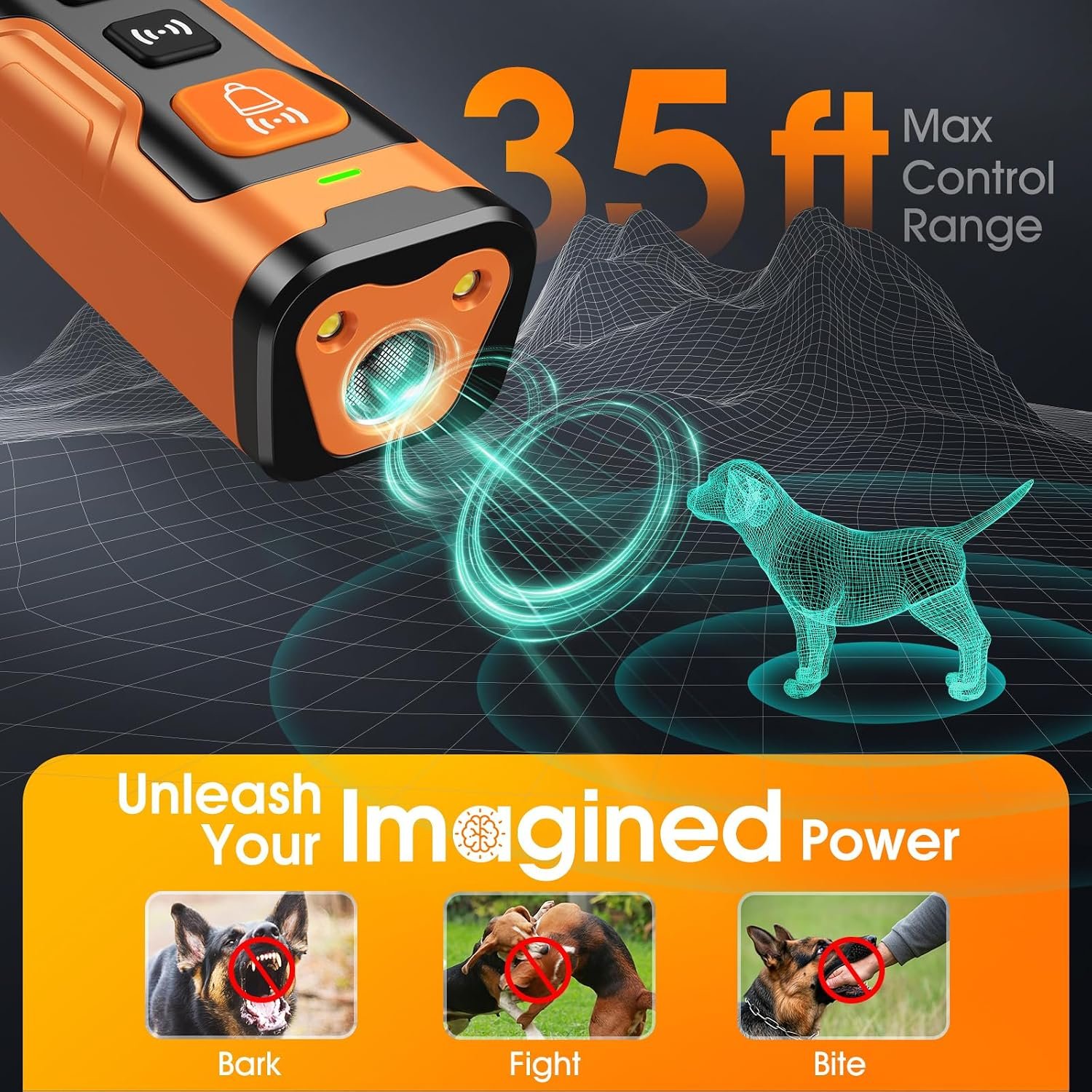 Ultrasonic Bark Deterrent Device, 35ft Range, 4 Modes - detail view 2