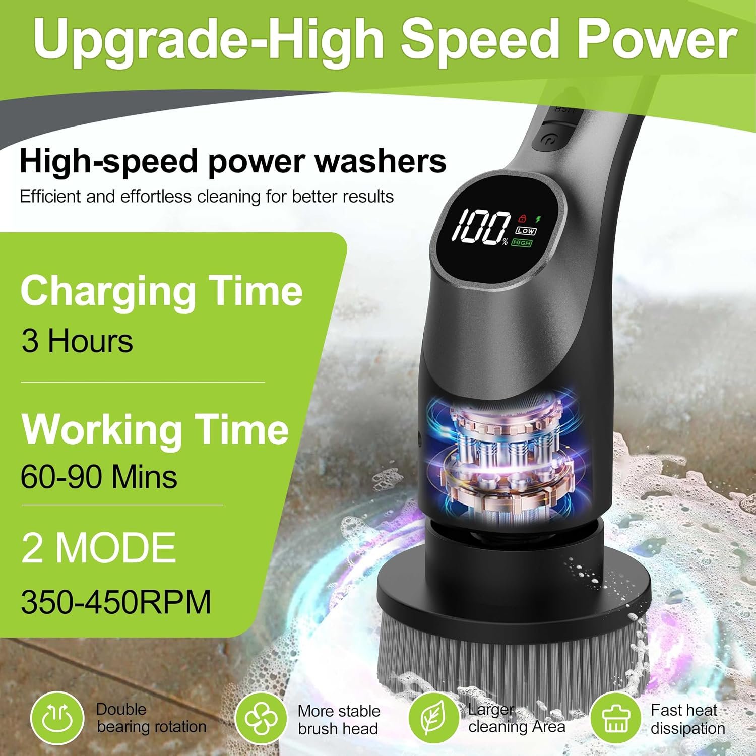 WKY-Electric Spin Scrubber - 10-in-1 Cordless Shower Scrubber & Cleaning Brush with Extendable Handl - detail view 2