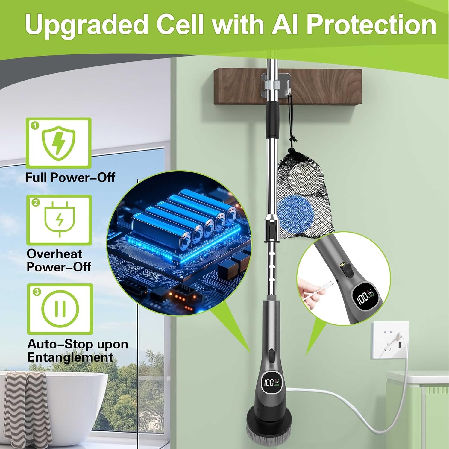 WKY-Electric Spin Scrubber - 10-in-1 Cordless Shower Scrubber & Cleaning Brush with Extendable Handl - detail view 3
