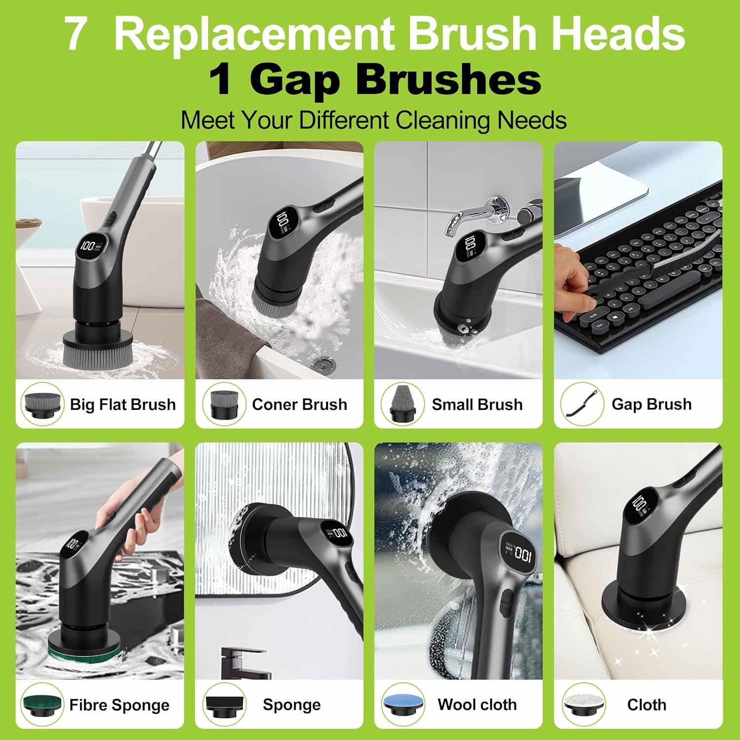 WKY-Electric Spin Scrubber - 10-in-1 Cordless Shower Scrubber & Cleaning Brush with Extendable Handl - detail view 4